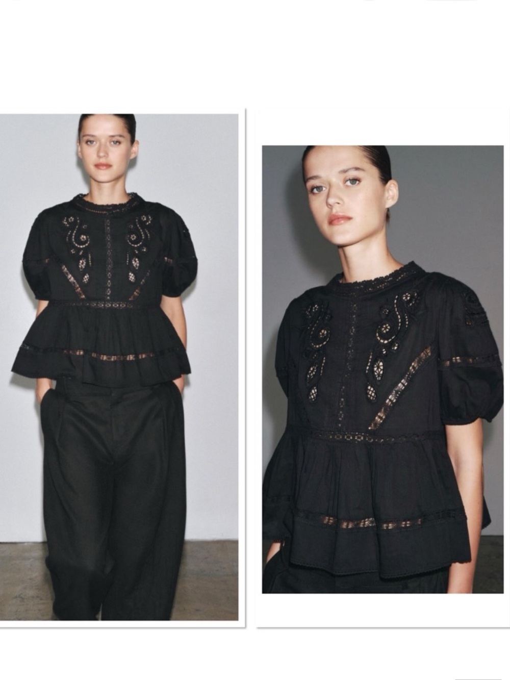 Zara NWT black short sleeve embroidered romantic top blouse 5107/282